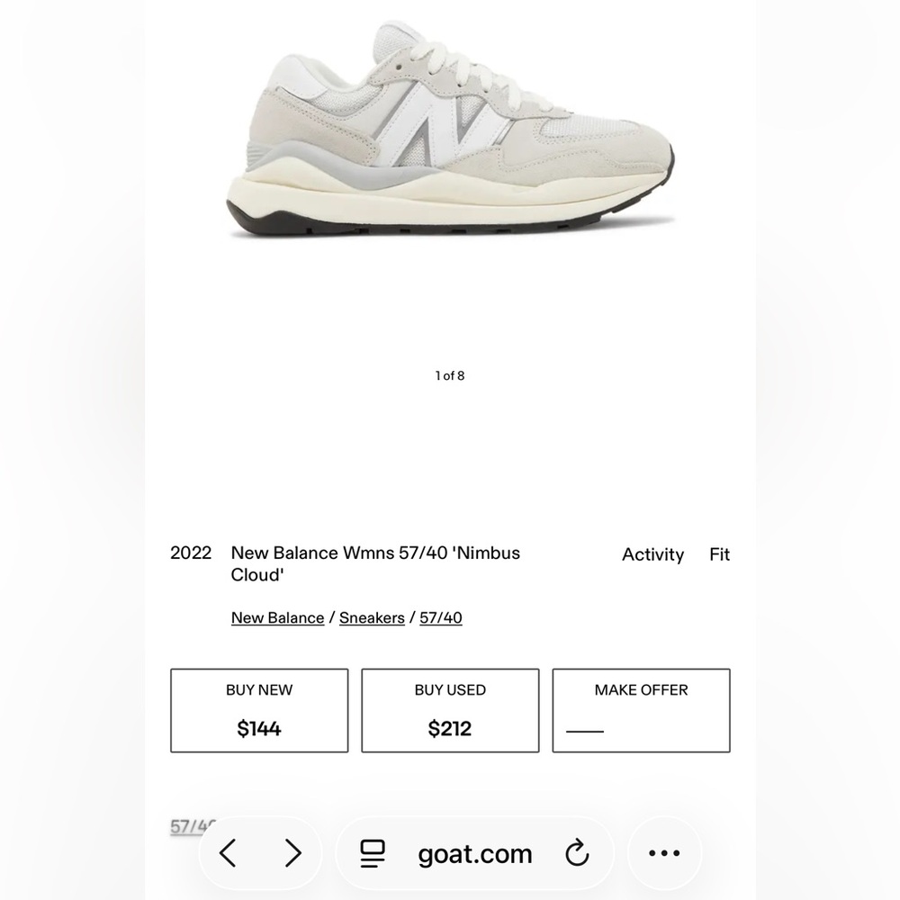 New Balance 57/40 Nimbus/Cloud size 8.5